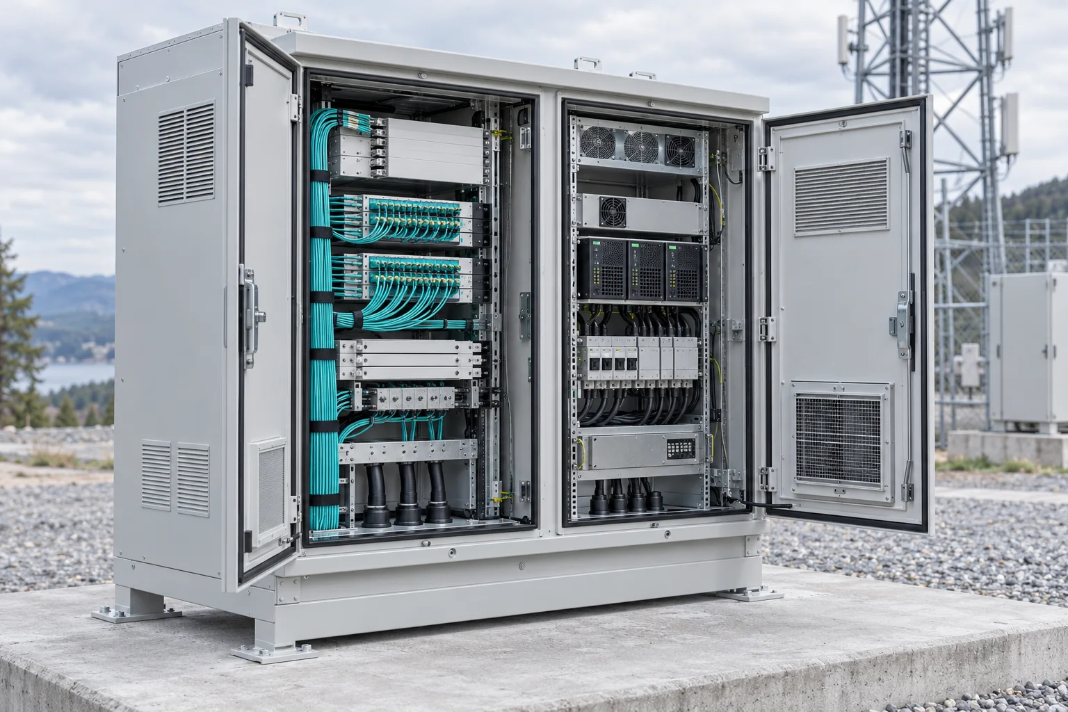 Outdoor telecom cabinet for communications site equipment