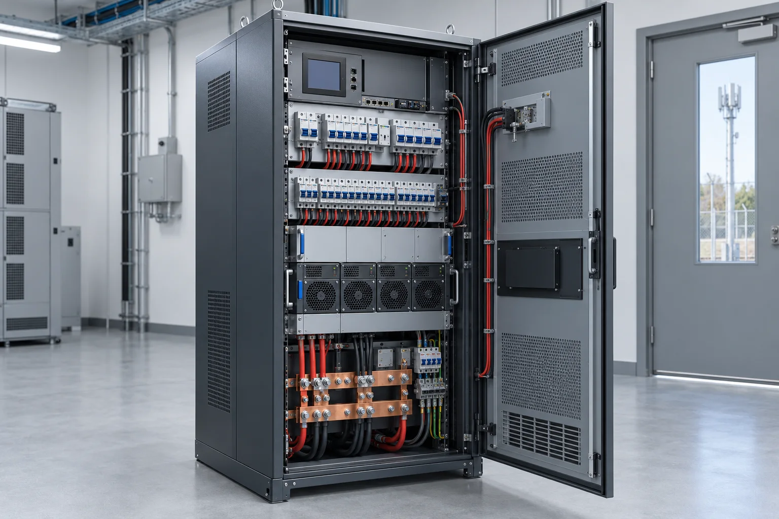 Power distribution cabinet with protected outgoing circuits